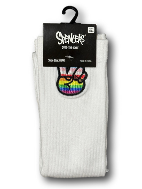 3/$20 Rainbow Gay Pride Peace Sign Patch Funny Novelty Over The Knee Socks - NWT